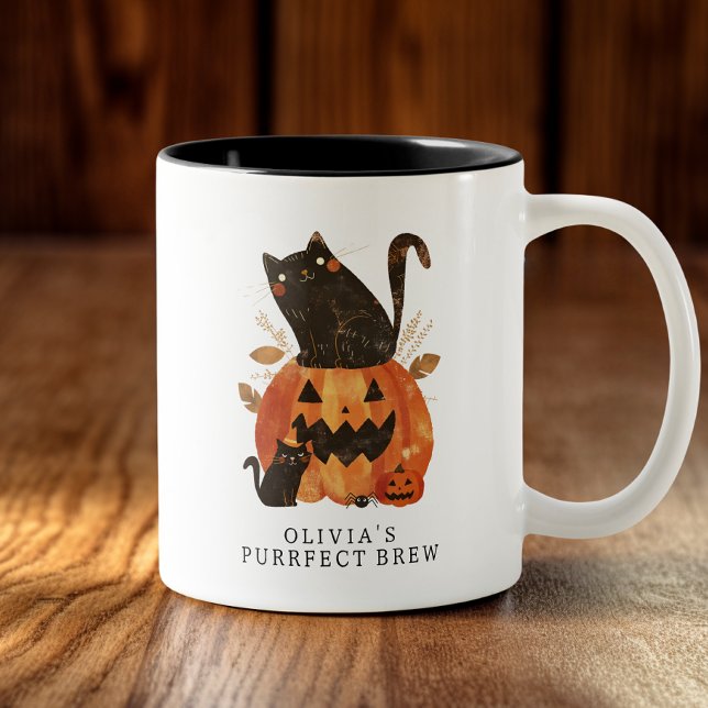 Caneca De Café Em Dois Tons Gato fofo de Halloween personalizado (Criador carregado)