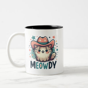 Caneca De Café Em Dois Tons Gato fofo de vaqueiro Meowdy Cactus