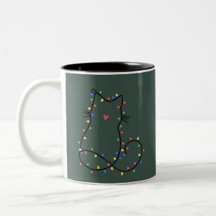 Caneca De Café Em Dois Tons Gato Fofo Natal Mãe de Gato Divertido Presente de