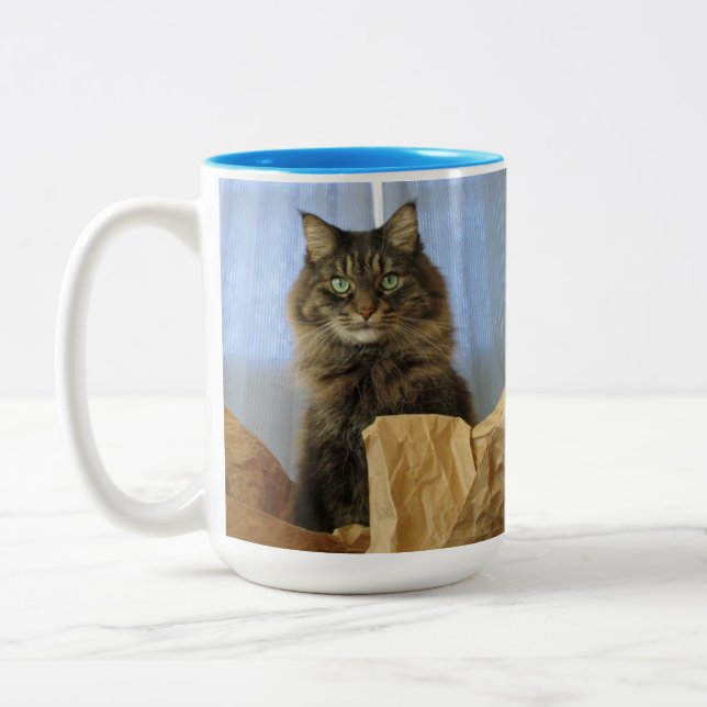 Caneca De Café Em Dois Tons Gato Gatinho de Maine Coon (Esquerda)