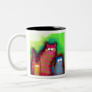 Caneca De Café Em Dois Tons Gato Gatinho Família Felino Animais De Companhia M