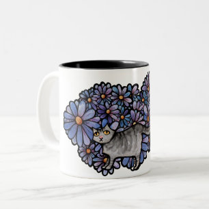 Caneca De Café Em Dois Tons Gato Gato, Cinzas Roxas, Cinzas De Arte Gato