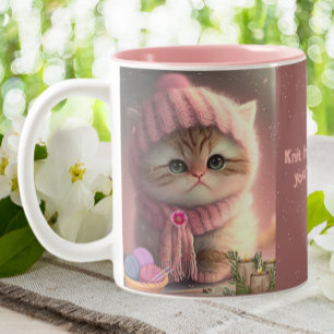 Caneca De Café Em Dois Tons Gato Gato Gelado de Knit Rosa Personalizado