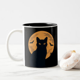 Caneca De Café Em Dois Tons Gato Gótico do Dia das Bruxas de Gótamo Preto Spoo
