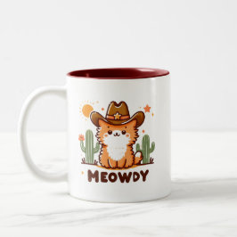 Caneca De Café Em Dois Tons Gato Hat Cactus, cowboy meowboy