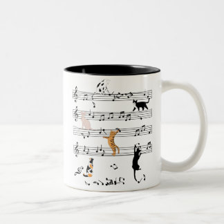 Caneca De Café Em Dois Tons Gato Jogando Música De Nota, Presente De Gato Malv