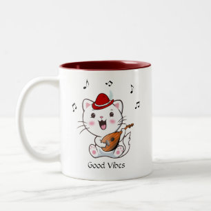 Caneca De Café Em Dois Tons Gato Kitty Bardo Musical com Bandolim Coff de Duas