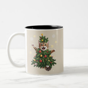 Caneca De Café Em Dois Tons Gato Laranja Açafrão Árvore de Natal Natal Fofo