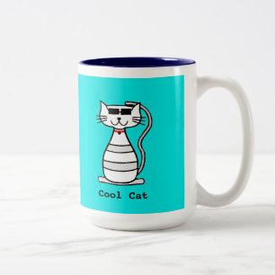 Caneca De Café Em Dois Tons Gato legal com óculos de sol