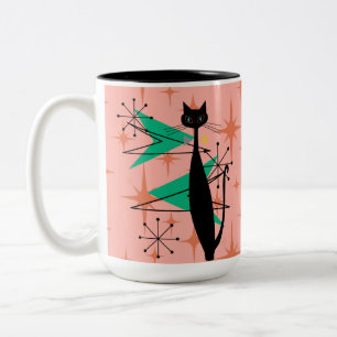 Caneca De Café Em Dois Tons Gato legal moderno P do MCM do meio século atômico