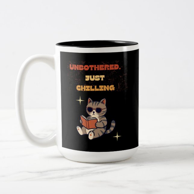 Caneca De Café Em Dois Tons Gato Leitor Divertido  (Esquerda)