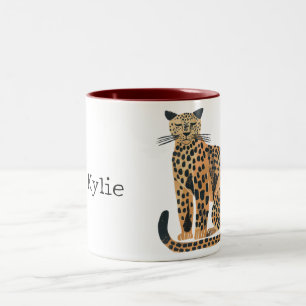 Caneca De Café Em Dois Tons Gato Leopardo Dourado
