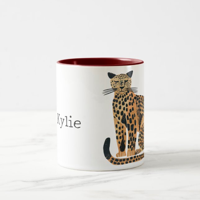 Caneca De Café Em Dois Tons Gato Leopardo Dourado (Centro)