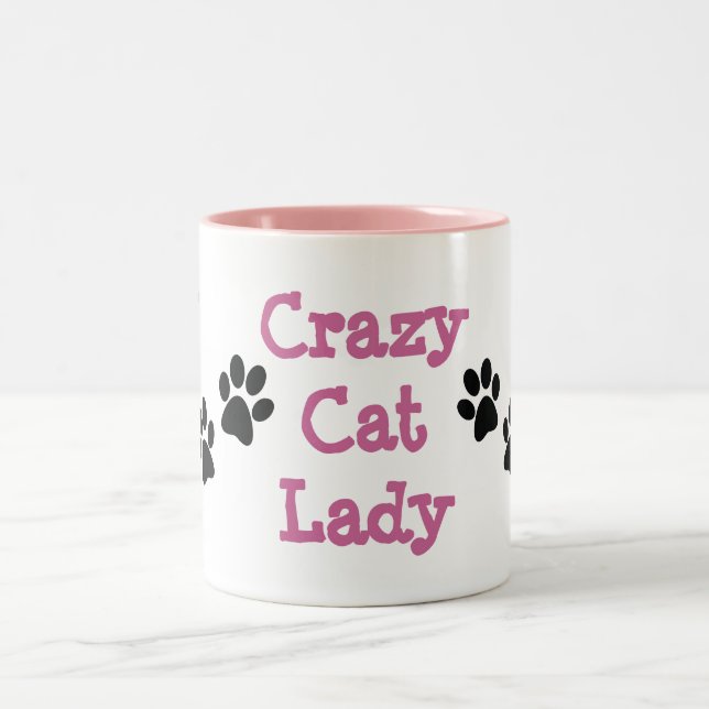 Caneca De Café Em Dois Tons Gato Louco Senhora Pawprint Design Coffee Mug (Centro)