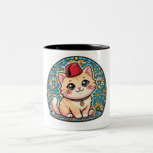 Caneca De Café Em Dois Tons Gato Marroquino Kawaii Fofo com Adesivo Tarboush V