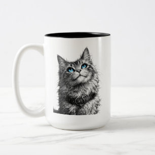 Caneca De Café Em Dois Tons Gato Místico Olhos Azuis Arte Gótica e Bruxa