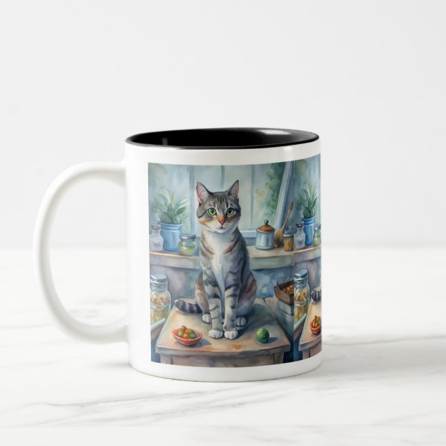 Caneca De Café Em Dois Tons gato na mesa (Esquerda)