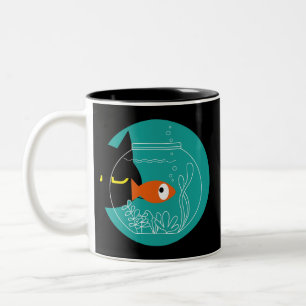 Caneca De Café Em Dois Tons Gato Negro Engraçado - Kuro Catto Café De Dois Ton