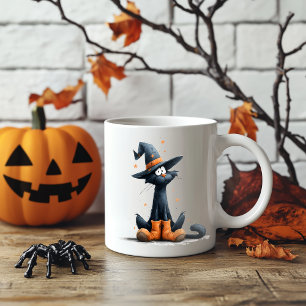 Caneca De Café Em Dois Tons Gato Negro Halloween