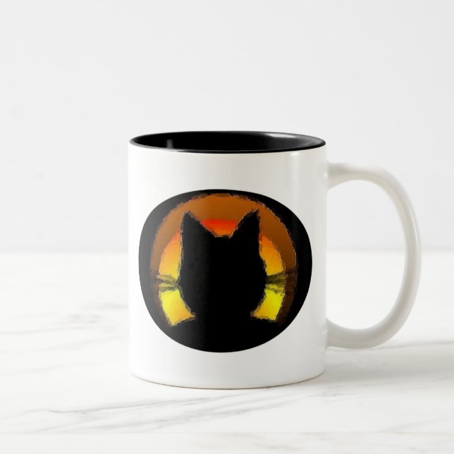Caneca De Café Em Dois Tons Gato Negro Halloween (Direita)