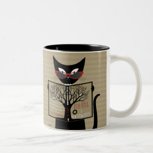 Caneca De Café Em Dois Tons Gato Negro Lê para Matar um Livro de Mockingbird