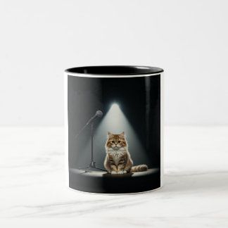 Caneca De Café Em Dois Tons Gato Nervoso Aberto Mic Mug De Dois Tons
