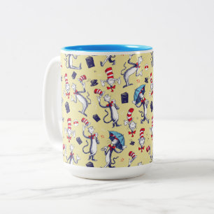 Caneca De Café Em Dois Tons Gato No Chapéu Padrão amarelo