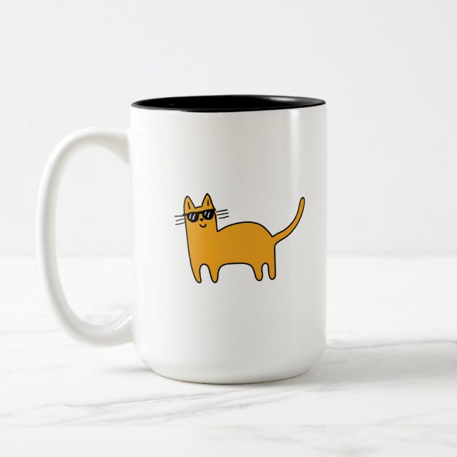 Caneca De Café Em Dois Tons Gato Óculos de Sol Legal (Esquerda)