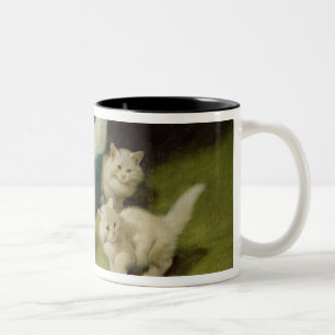 Caneca De Café Em Dois Tons Gato persa branco com dois gatinhos