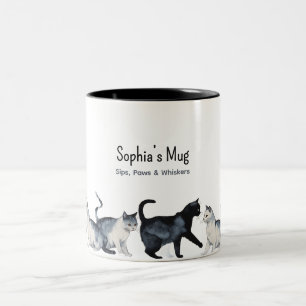 Caneca De Café Em Dois Tons Gato Personalizado De Gato - Gato De Cinza E Preto