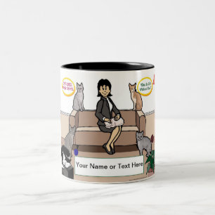 Caneca De Café Em Dois Tons Gato Personalizado Lover - Caricatura Feminina