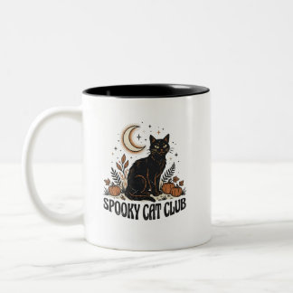 Caneca De Café Em Dois Tons Gato Preto Assustador Vintage Outono Halloween dos