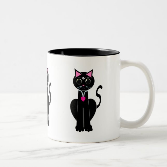 Caneca De Café Em Dois Tons Gato preto bonito (Direita)