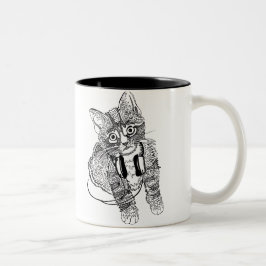 Caneca De Café Em Dois Tons Gato preto & branco engraçado na ilustração dos