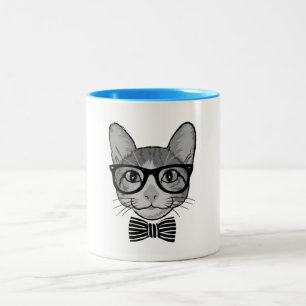 Caneca De Café Em Dois Tons Gato Preto Branco Hipster com Gravata Borboleta