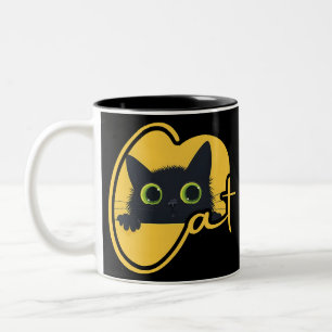 Caneca De Café Em Dois Tons Gato Preto de Pequim: Design Feliz Olhos Verdes Gr