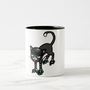 Caneca De Café Em Dois Tons Gato preto e branco em Rollerskates