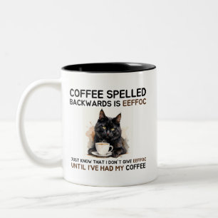 Caneca De Café Em Dois Tons Gato Preto Engraçado Café Escrito ao Contrário é E