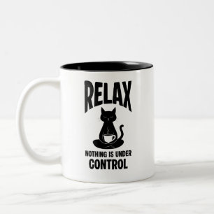 Caneca De Café Em Dois Tons Gato Preto Engraçado Relaxa Nada Está Sob Controle