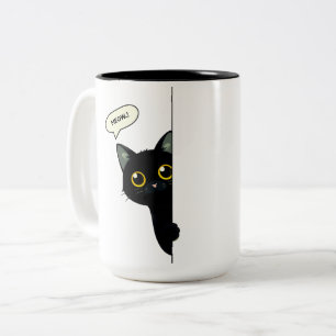 Caneca De Café Em Dois Tons Gato Preto Fofo Espiando Atrás da Quina Engraçad