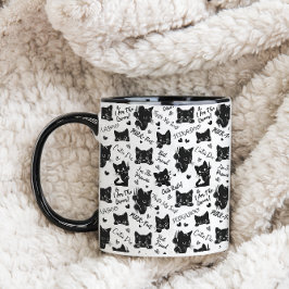 Caneca De Café Em Dois Tons Gato Preto Fofo Padrão de Halloween para Amantes d