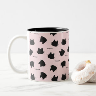 Caneca De Café Em Dois Tons Gato Preto Fofo Padrão Rosa Meow Kitty
