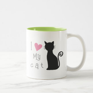 Caneca De Café Em Dois Tons Gato preto fofo personalizável com um coração rosa