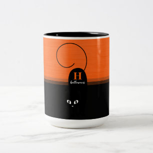 Caneca De Café Em Dois Tons Gato Preto Laranja Halloween Two Tone