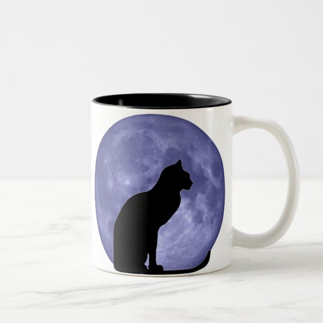 Caneca De Café Em Dois Tons Gato preto, lua azul (Direita)