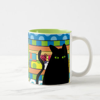 Caneca De Café Em Dois Tons Gato preto lunático "o gato gordo "