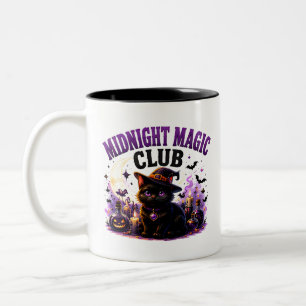 Caneca De Café Em Dois Tons 🐈⬛ Gato Preto Mágico de Halloween 🌙