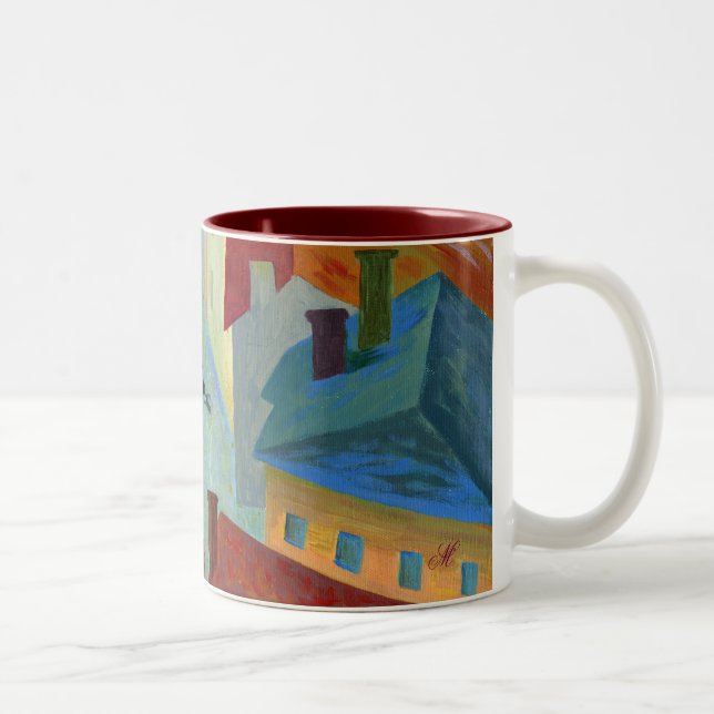 Caneca De Café Em Dois Tons gato preto na cidade (Direita)