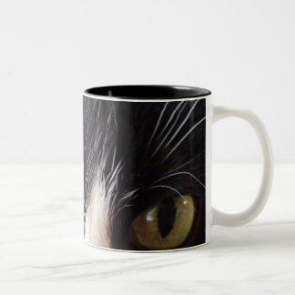 Caneca De Café Em Dois Tons Gato preto, suiças brancas, olhos verdes