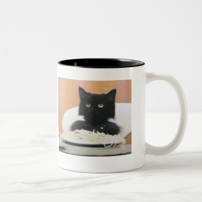 Caneca De Café Em Dois Tons Gato que come os espaguetes (Direita)